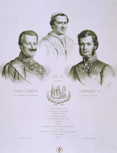 Charles Albert, Pius IX och Leopold II, 1848 av Italian School