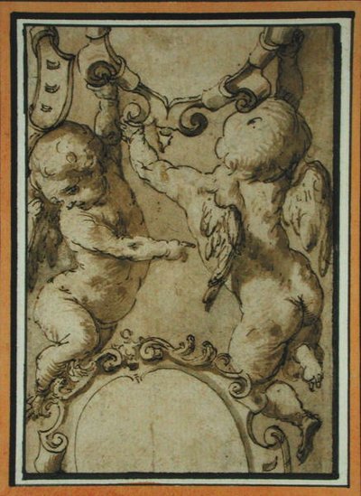 Keruber, tidigt 1600-tal (penna & bläck & tvätt på papper) av Italian School