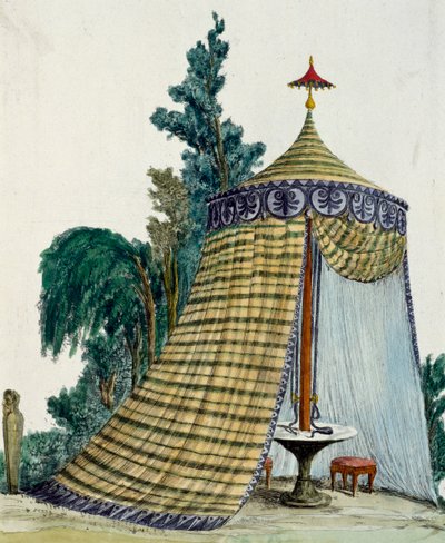 Kinesisk paviljong i trädgård, cirka 1810, gravyr, Italien av Italian School