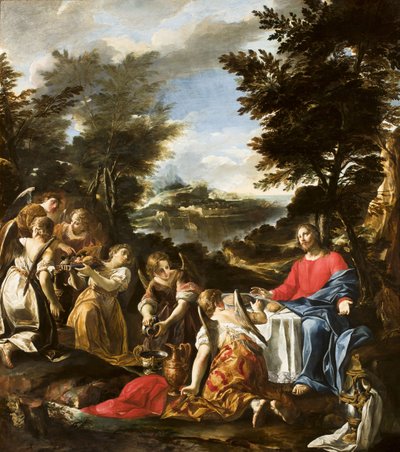 Kristus betjänad av änglar, ca 1650-1700 av Italian School