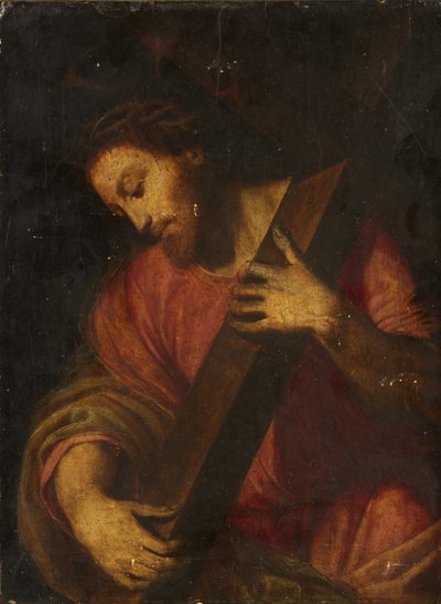 Kristus bär korset (olja på panel) av Italian School