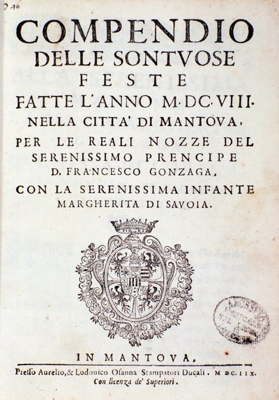 Krönikor som beskriver firandet som anordnades i Mantua av prins av Gonzaga (1608) av Italian School