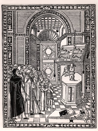 Kyrkkör, illustration från Practica Musicae av Franchino Gaffurio (1451-1522), publicerad i Venedig 1512 av Italian School