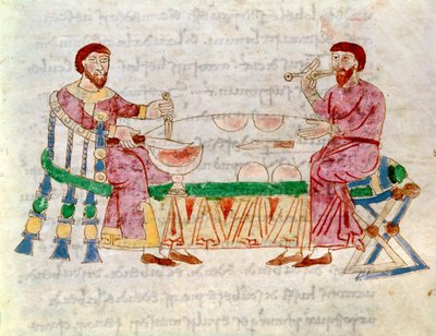 Codex 132 Livre 22 Kap.1 Måltiden, från De Universo av Rabanus Maurus (c.780-856) 1023 av Italian School