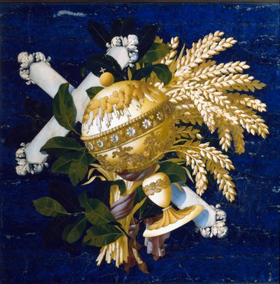 Sammansättning. (Intarsia av inlagd marmor av Italian School