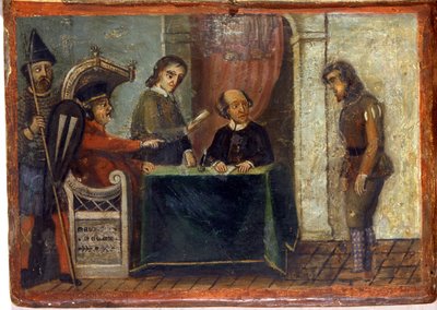 Dömning av en medborgare i närvaro av domaren och stadens representanter 1273. Riksarkivet, Siena. av Italian School