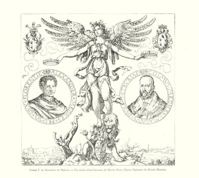 Cosimo I och Alexander de Medici, Faksimil av en gravyr av Martin Rota, efter British Museum Print (gravyr) av Italian School