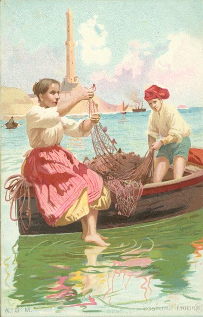 Kostym Ligure (chromolitho) av Italian School