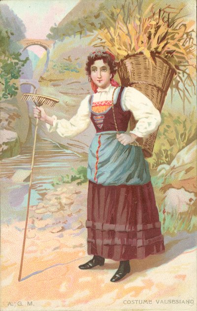 Valsesiansk dräkt (chromolitho) av Italian School