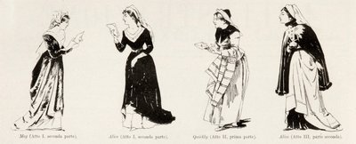 Kostymer från operan Falstaff av Verdi, från LIllustrazione Italiana, XX, N. 8, 19 februari 1893 av Italian School