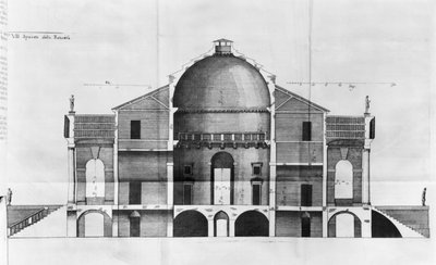 Tvärsnitt av Villa Rotonda nära Vicenza, designad av Andrea Palladio (1508-80) av Italian School