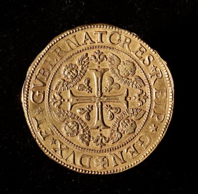 Republiken Genes valuta: 20 guld doppie. Diameter 58 mm. 1645. Framsida. Genes Musei di Strada Nuova (inv, M7097) av Italian School