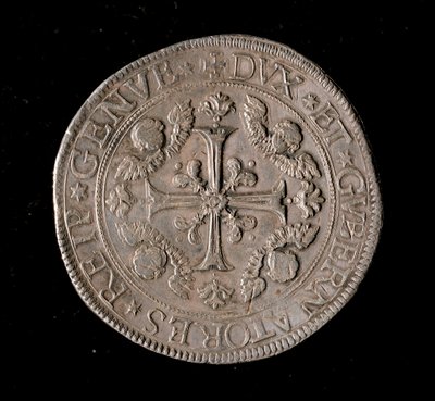 Republiken Genes valuta: fem ecu silvermynt. Diam. 61 mm. 1693. Framsida. Genes Musei di Strada Nuova av Italian School