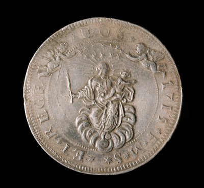 Republiken Genes valuta: sex ecu silvermynt. Diam. 61,5 mm. 1715. Framsida. Genes Musei di Strada Nuova (inv, M7156) av Italian School