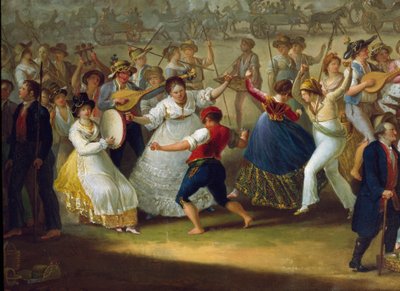 Dansscen och populär fest i Neapel Dancers of tarantella (tarantella, tarantella). Anonym målning. Neapel från 1700-talet, San Martinos nationalmuseum av Italian School