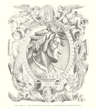 Dante Alighieri, faksimil av porträttet av Giunti, efter British Museum Print (gravyr) av Italian School