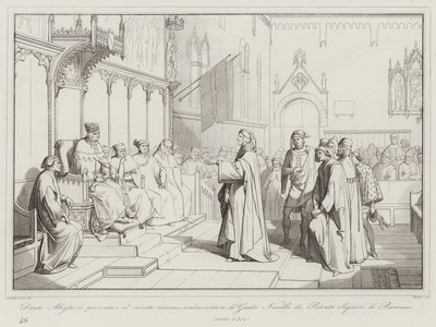 Dante Allighieri presenterade sig för senaten som ambassadör för Guido Novello av Polenta, Lord of Ravenna av Italian School