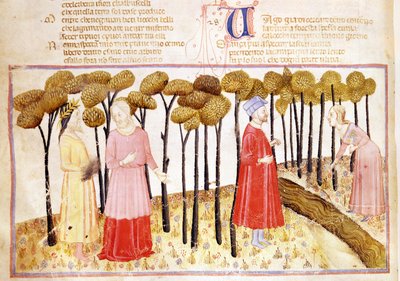 Dante och Vergilius (70-19 f.Kr.) vid skärseldens toppmöte, från The Divine Comedy av Dante Alighieri (1265-1321) av Italian School