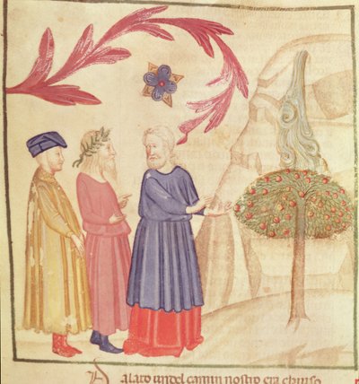 Dante och Vergilius (70-19 f.Kr.) i det jordiska paradiset, från Den gudomliga komedin av Dante Alighieri (1265-1321) av Italian School