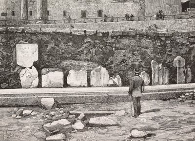 Dekorativ halvcykel i Forum Romanum, Rom, Italien, gravyr från teckning av Dante Paolocci, från L
