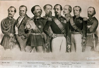 General Manfredo Fanti (1806-1855), Camillo Benso, greve av Cavour (1810-1861), kung av Sardinien Vittorio Emanuele II (Victor Emmanuel) (Victor Emmanuel), General Henry Cialdini (1811-1892), E av Italian School