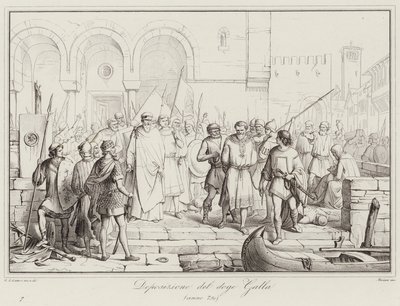 Deposition of Doge Galla, 750 (gravyr) av Italian School