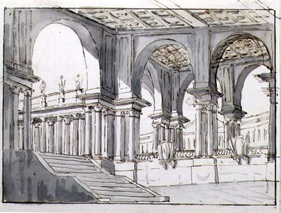 Design för en nyklassisk scenuppsättning av Italian School