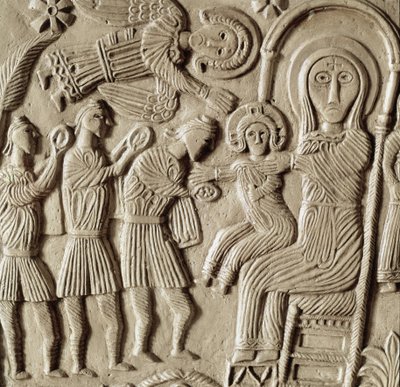 Detalj från "Kristus i Majestät" (sten) av Italian School