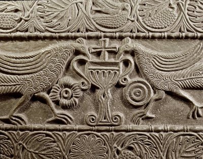 Detalj från "Kristus i Majestät" (sten) av Italian School