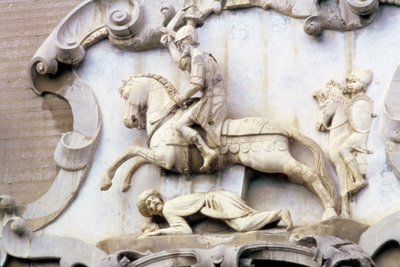 Detalj från en portal som föreställer greve Roger (1031-1101) Attacking a Muslim, 1534 av Italian School
