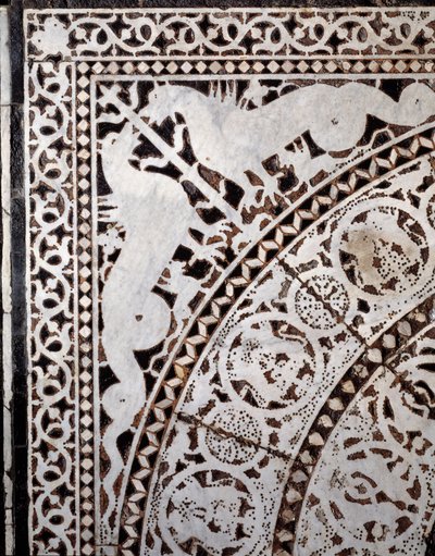 Detalj från det ursprungliga marmorgolvet 1000-1200-talet av Italian School
