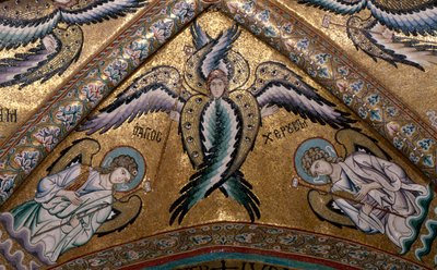 Detalj av en ängel från absidens valv (mosaik) av Italian School