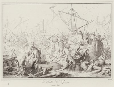 Nederlag för Pippin, 809 (gravyr) av Italian School