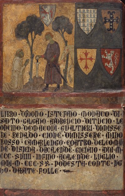 Don Stefano, munk av San Galgano, knäböjer framför St. Galgano av Italian School