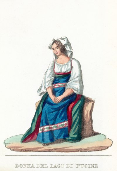 Donna Del Lago Di Fucine (färgad gravyr) av Italian School