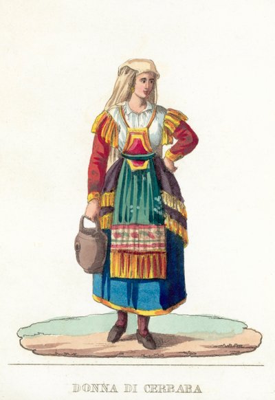 Donna Di Cerbara (färgad gravyr) av Italian School