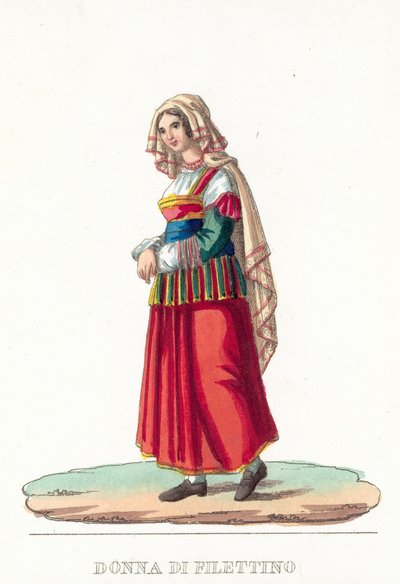 Donna Di Filettino (färgad gravyr) av Italian School