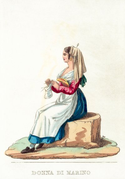 Donna Di Marino (färgad gravyr) av Italian School