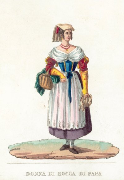 Donna Di Rocca Di Papa (färgad gravyr) av Italian School
