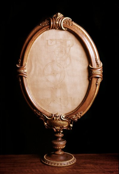 Ritning som tillämpar studien av den italienske astronomen och fysikern Galileo galilei dit Galilee (1564-1642) av pendelns rörelse som väger den mot klockan och mätningen av tiden. Kopia av originalteckningen av matematikern Vincenzo Vivia av Italian School