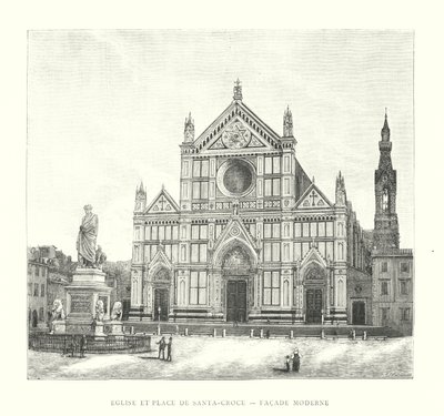 Kyrkan och torget i Santa-Croce, modern fasad (gravyr) av Italian School