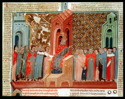 Kejsar Justinianus (483-565) och hans hov, från Justinianus Institutiones av Italian School