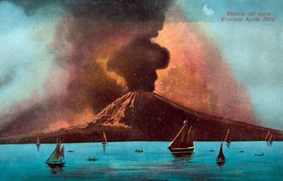 Vesuvius utbrott, april 1906 (färglitografi) av Italian School