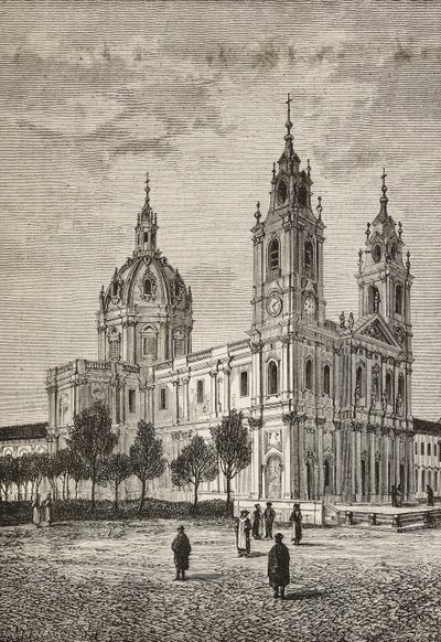 Estrela Basilica, Lissabon, Portugal, gravyr från L