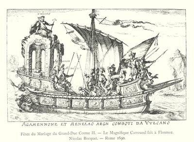 Högtider för storhertig Cosimo II:s bröllop, Den magnifika karusellen tillverkad i Florens, Nicolas Bocquet, Rom 1690 (gravyr) av Italian School