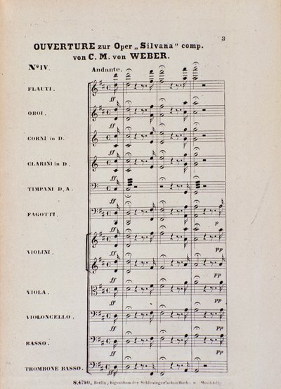 Första sidan av ouvertyren till operan "Silvana" av Karl Maria von Weber (litho) av Italian School