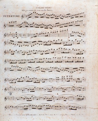 Första sidan av musikmusiken, för fiol, från operan "Euryanthe" av Carl Maria von Weber (litho) av Italian School