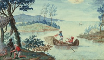 Fiskescen som skildrar juli månad, en av en serie om tolv (wc) av Italian School
