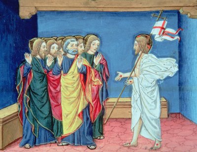 Fol.132va Den uppståndne Kristus visar lärjungarna sina händer och såret i hans sida (vellum) av Italian School