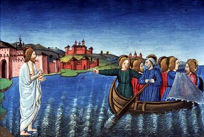 Fol.134r Lärjungarna fiskar i Galileiska sjön (vellum) av Italian School